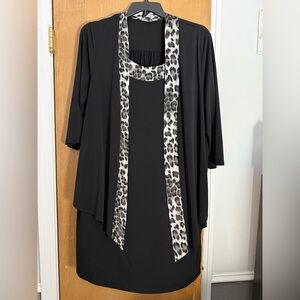 Tiana B. Black Long Sleeve Dress with Animal Print Accent